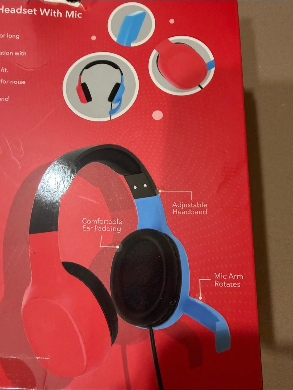 For Nintendo Wired Gaming Headset in Blue and Red